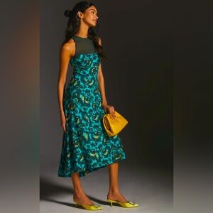 Maeve Anthropologie Floral Turquoise NWT Womens Small Mesh Halter Midi Dress
